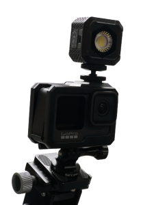 GoPro camera with LumeCube cube light